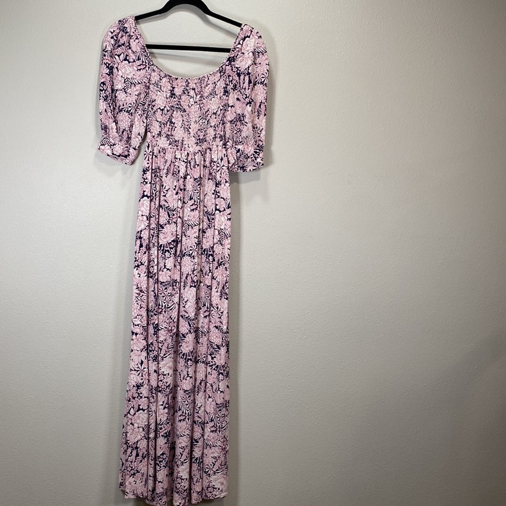 Something Navy floral smocked top dress maxi